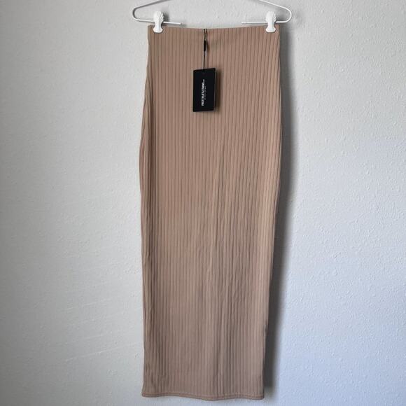 NWT high waist ribbed button detail front slit stretchy form fitting maxi skirt - Picture 4 of 7